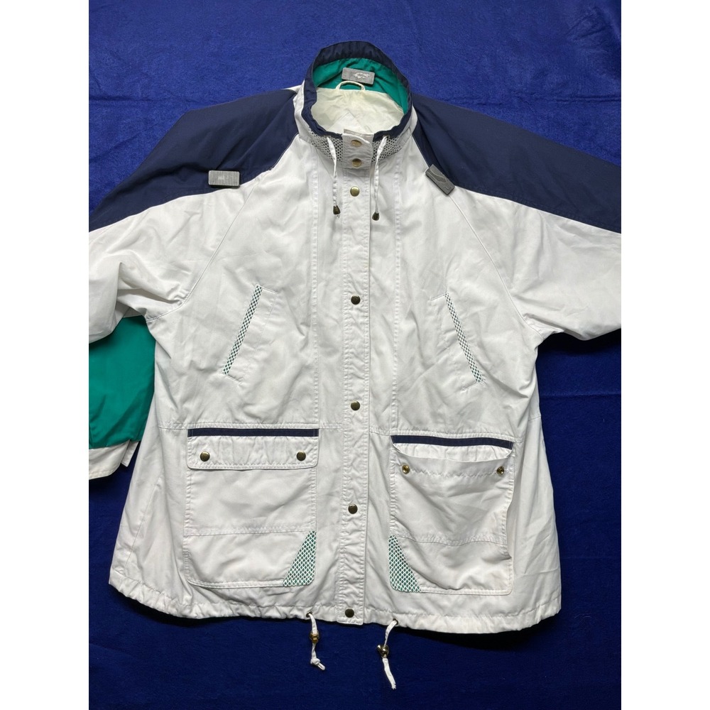 90s Vintage Womens Be In The Current Seen Colorblock Windbreaker 22W White Navy